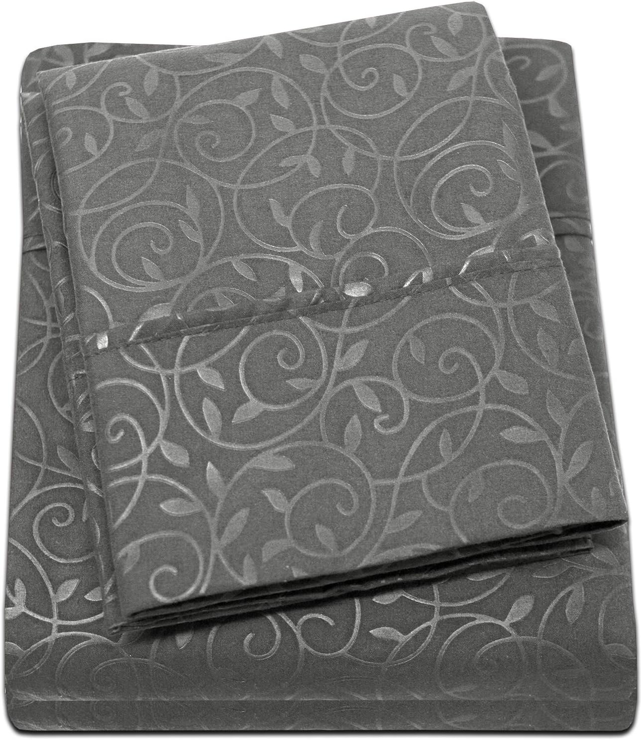 CELINE LINEN Luxury 8-PIECE Bed-in-a-Bag Comforter Set Including Sheet Set! Wrinkle Free - Silky Soft Beautiful Pattern Complete Bed-in-a-Bag 8-Piece Comforter Set - King Gray