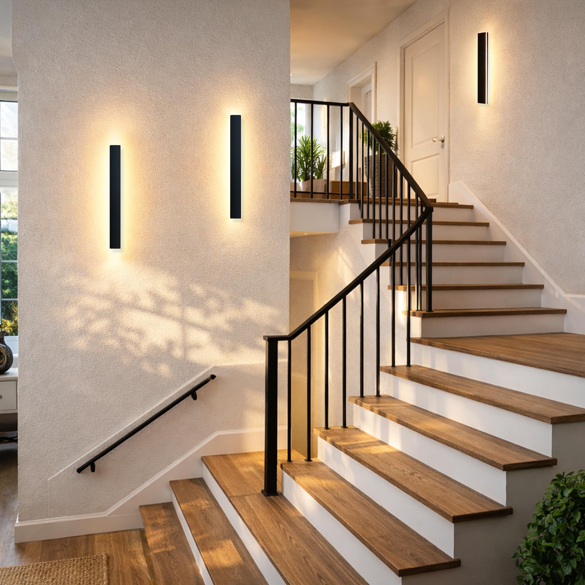Aussenlampe Wand Lange Wandleuchte Aussen LED Außenlampe 12W 60cm | Wasserdicht IP65 Schwarz Außenwandleuchten/Innen Warmes Licht Metall Außenleuchte Für Terrassen Balkon Villa Eingang Treppe