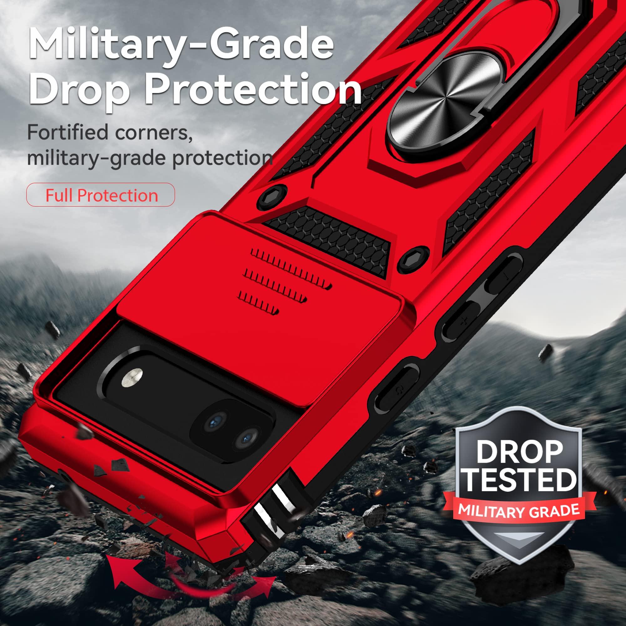 For Pixel 6a Case, Google Pixel 6A Phone Case With HD Screen Protector, [Military Grade 16ft. Drop Tested] Ring Shockproof Protective Phone Case For Google Pixel 6a,Red - View #4