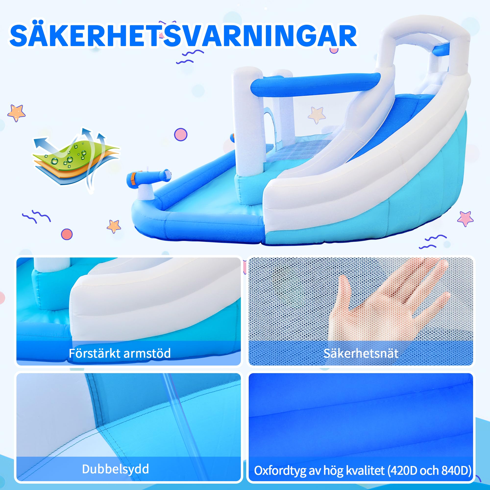 Parco giochi d'acqua gonfiabile, adatto per feste | Scivolo ad acqua, cestino da basket, 2 pistole ad acqua, castello gonfiabile per bambini, adatto per giardino e feste