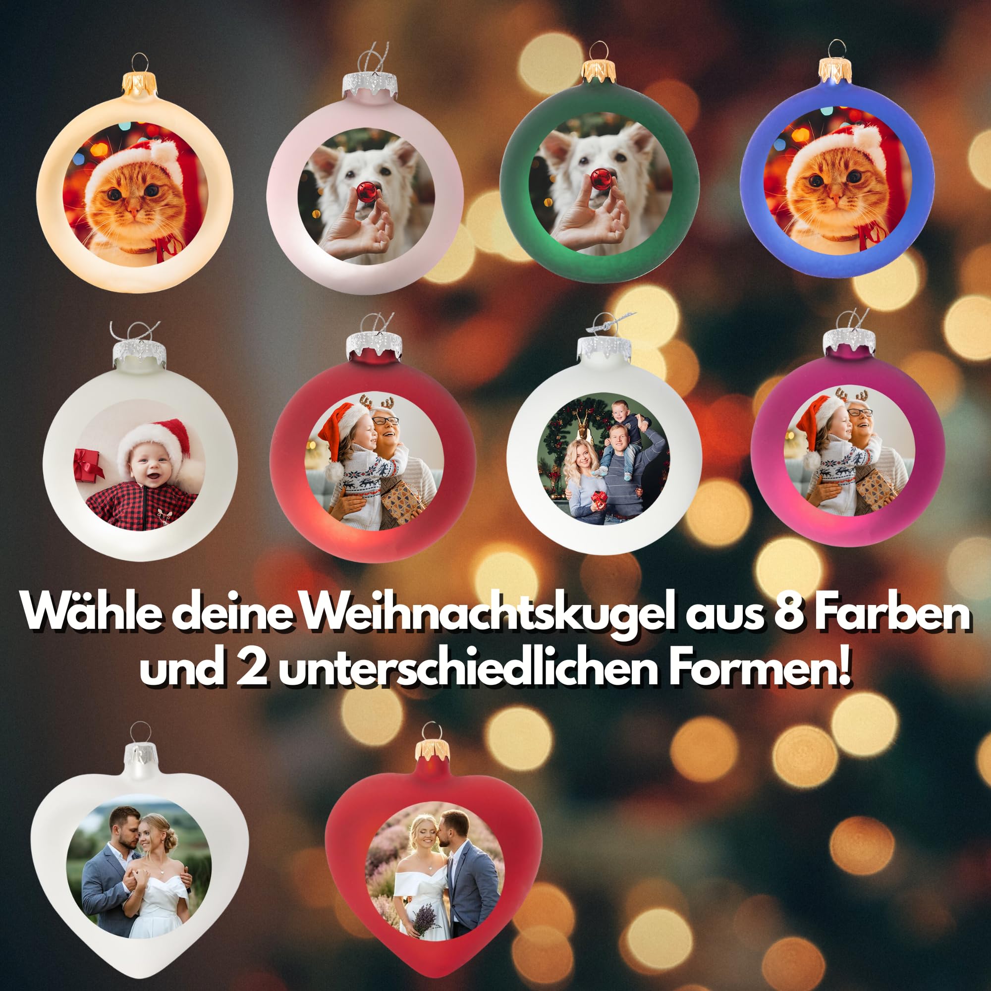 Personalsierte Weihnachtskugeln - Weihnachtskugel Bedruckt mit deinem Foto, Logo oder Text - Ø 9cm aus Glas - Christbaumkugel mit Digitaldruck (Seidenmatt) (12, Silber)