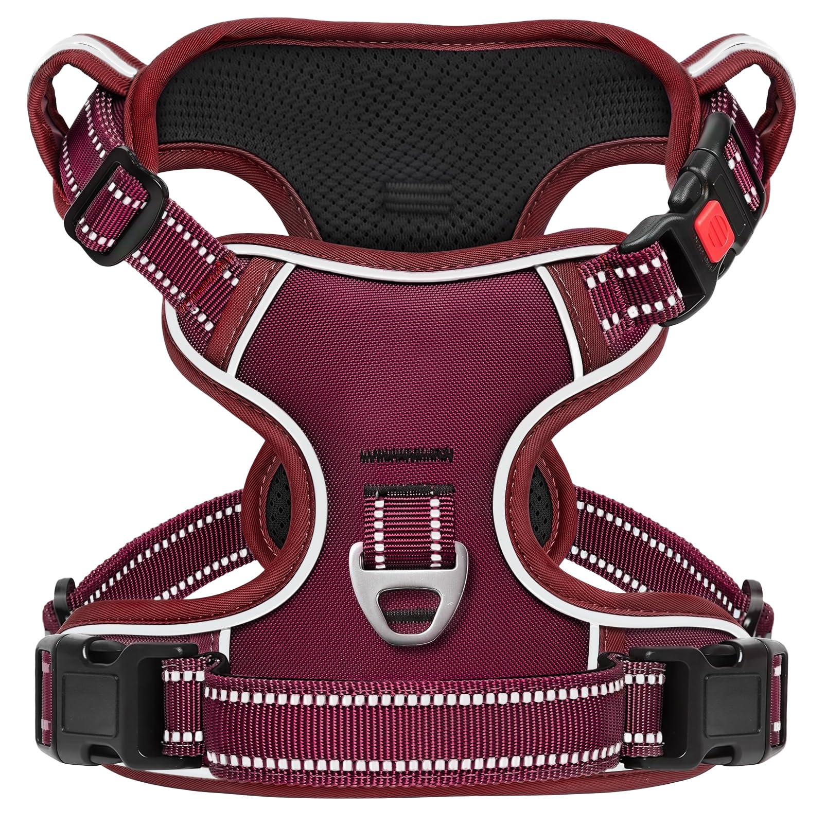 HEELE Dog Harness No Pull Release on Neck with Lockable Buckle, Front Back Clips Vest Harness Reflective Adjustable Padded Easy Control Handle for Outdoor Walking Training, Burgundy Red, M