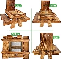 Vista 7 de MIXXIDEA Mesa de Picnic Comedero para Ardillas con Sombrilla Alta, Comederos de Madera para Ardillas para Exterior, Lindo Comedero para Ardillas