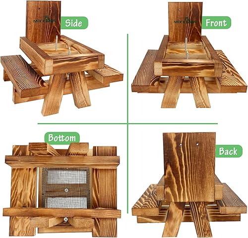 Miniatura 7 de MIXXIDEA Mesa de Picnic Comedero para Ardillas con Sombrilla Alta, Comederos de Madera para Ardillas para Exterior, Lindo Comedero para Ardillas