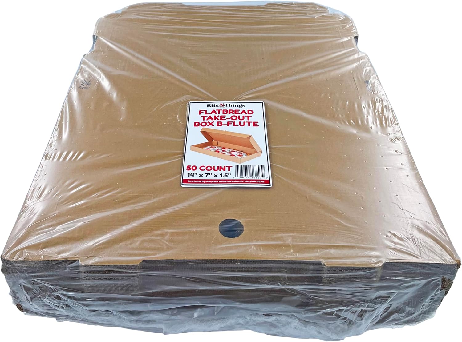 Bits N Things Flatbread Take-Out Container Kraft | B-Flute Box | 14" x 7" x 1.5" | 50 Count
