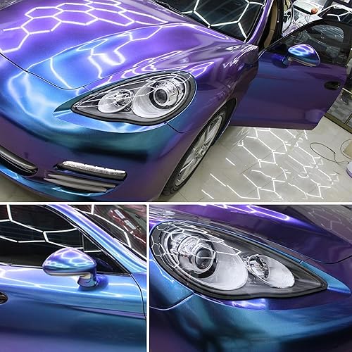 Miniatura 3 de Lypumso Envoltura de vinilo azul camaleón de alto brillo a morado, envoltura metálica brillante para automóvil con tecnología de liberación de aire,
