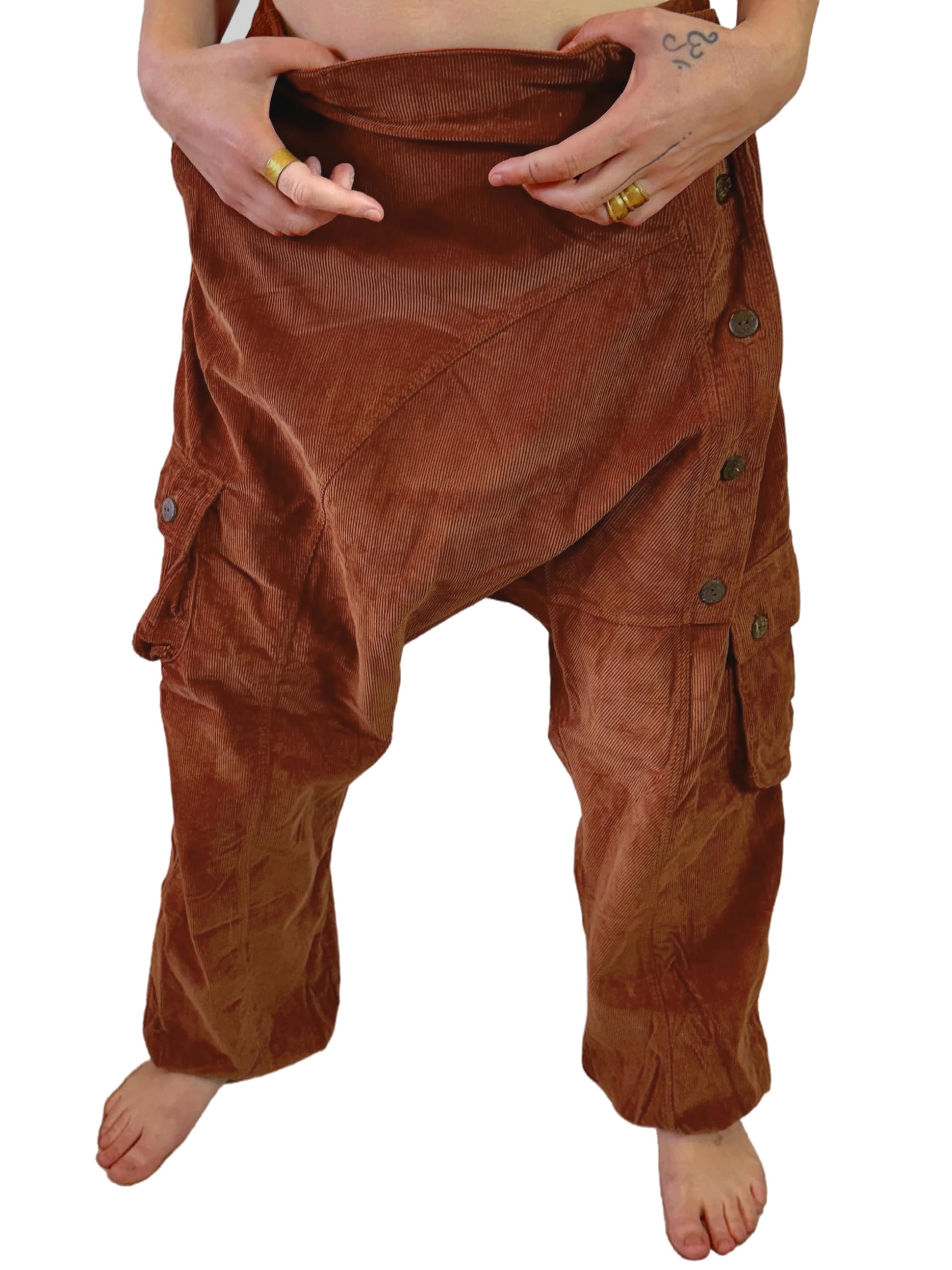 Unisex Cord Haremshose - 100% Baumwolle, Pumphose für Männer & Frauen Pluderhose Aladinhose Goa-Hose