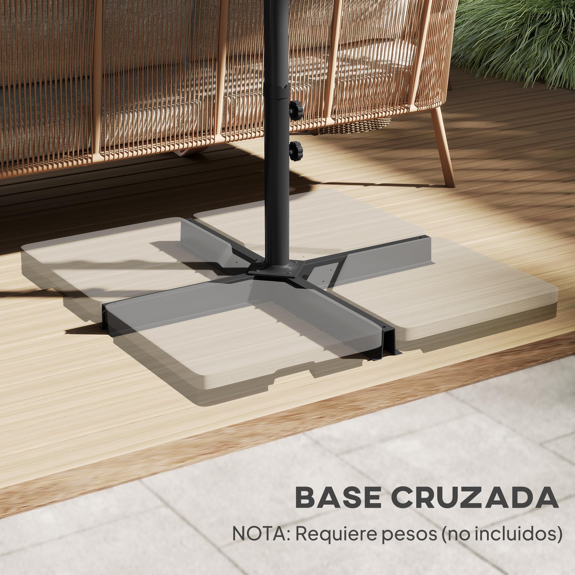 Outsunny Sombrilla Doble con Manivela Manual 4,6x2,7 m Gris | Sombrilla Terraza Exterior, Resistente al Agua, Protección Solar, Gigante para Jardín, Playa Piscina