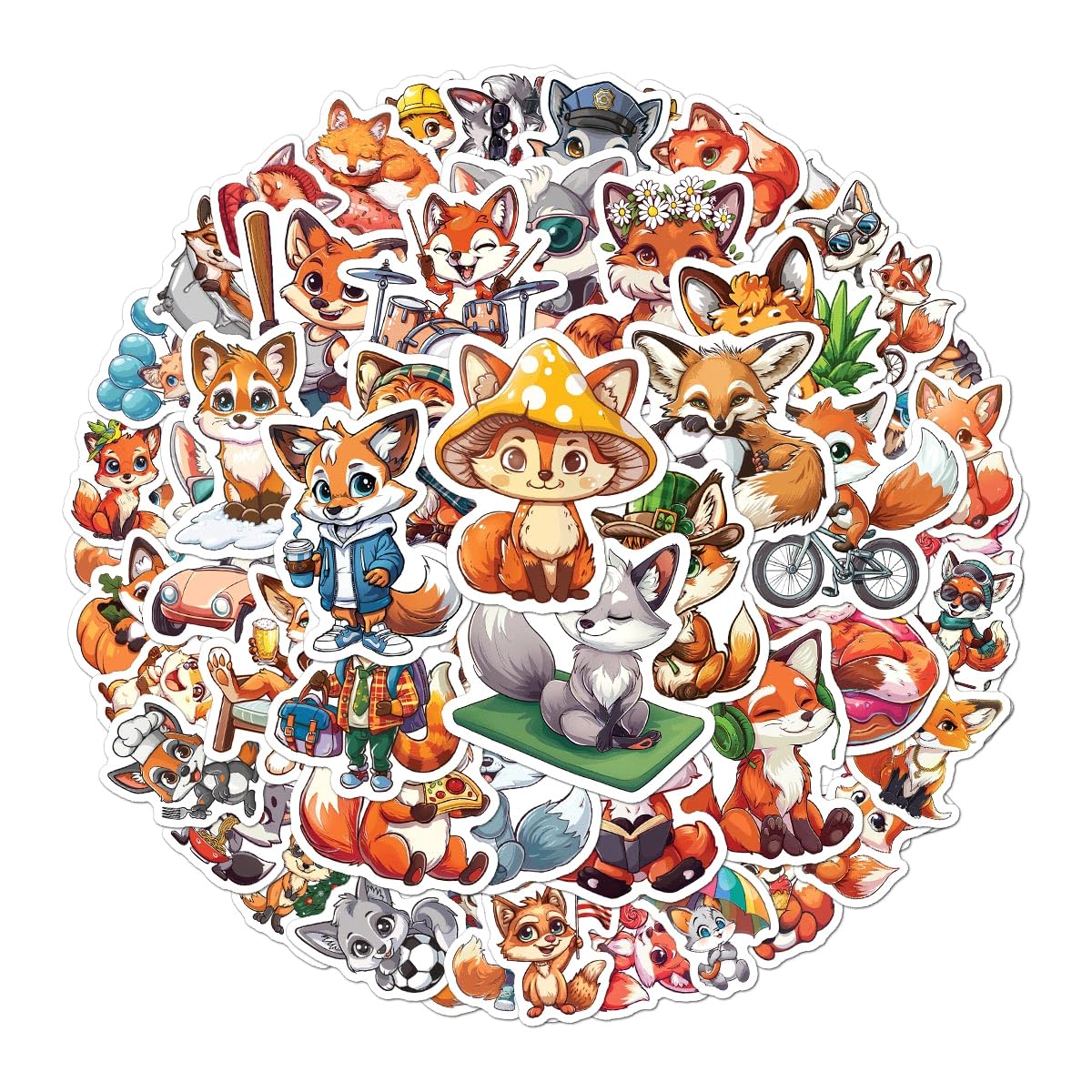 Amazon.com: Pack 50 Pcs Cute Animal Fox Stickers for Water Bottles ...
