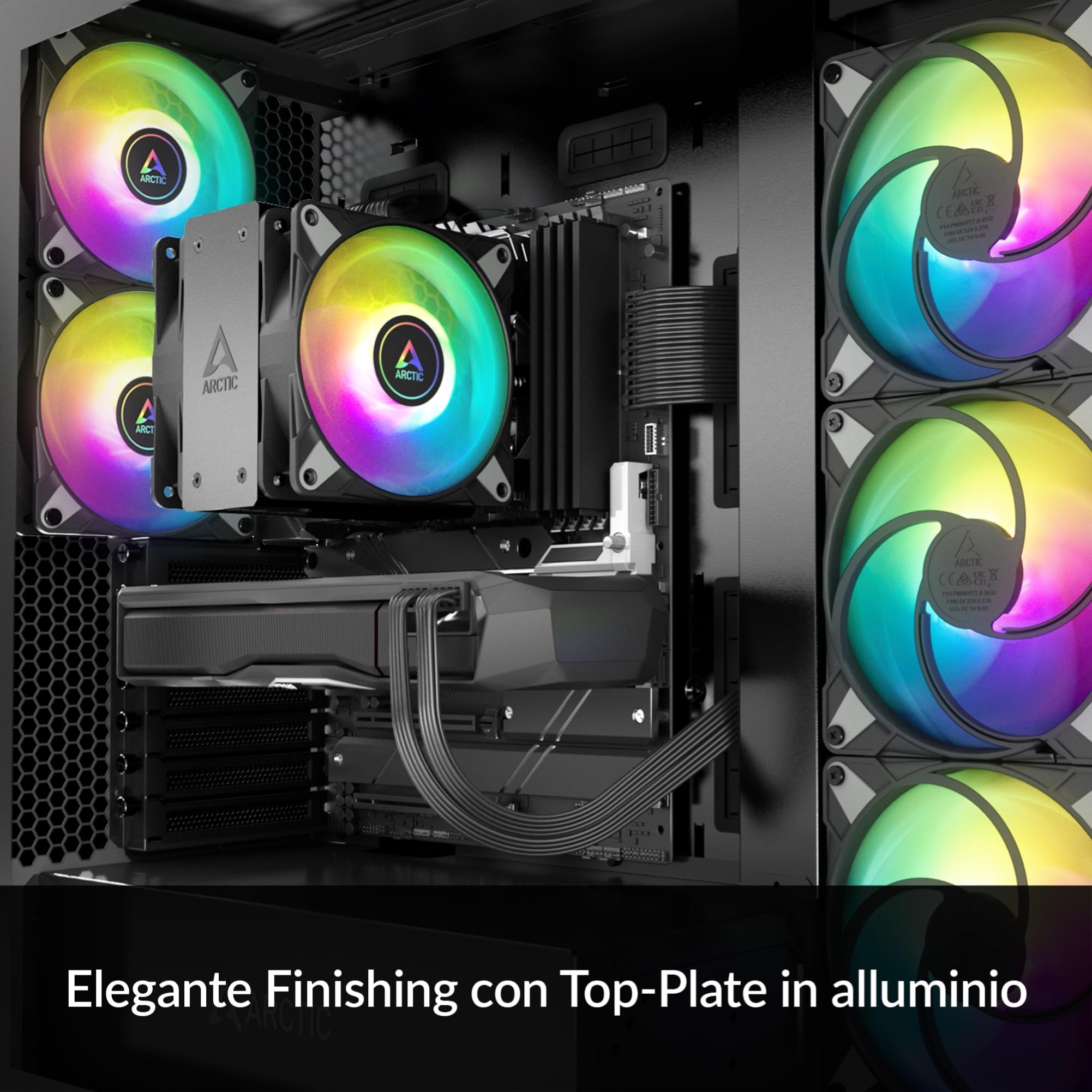 ARCTIC Freezer 36 A-RGB - Disipador CPU, Ventilador CPU de torre única con push-pull, Dos ventiladores P de 120 mm con presión optimizada, 200–2000 rpm, 4 Heatpipes, incl. MX-6 - Negro