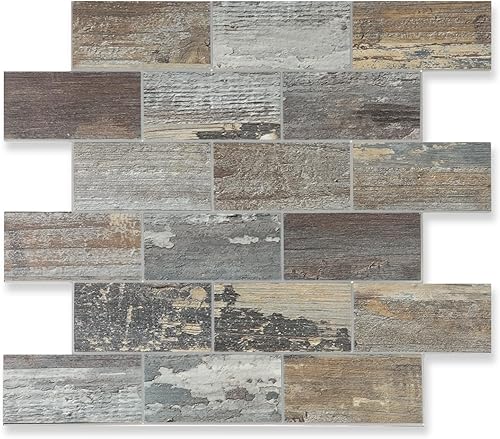 Yipscazo 10 hojas para despegar y pegar para azulejos de cocina, madera rústica para salpicaduras de baño, chimenea, lavandería, azulejos de pared
