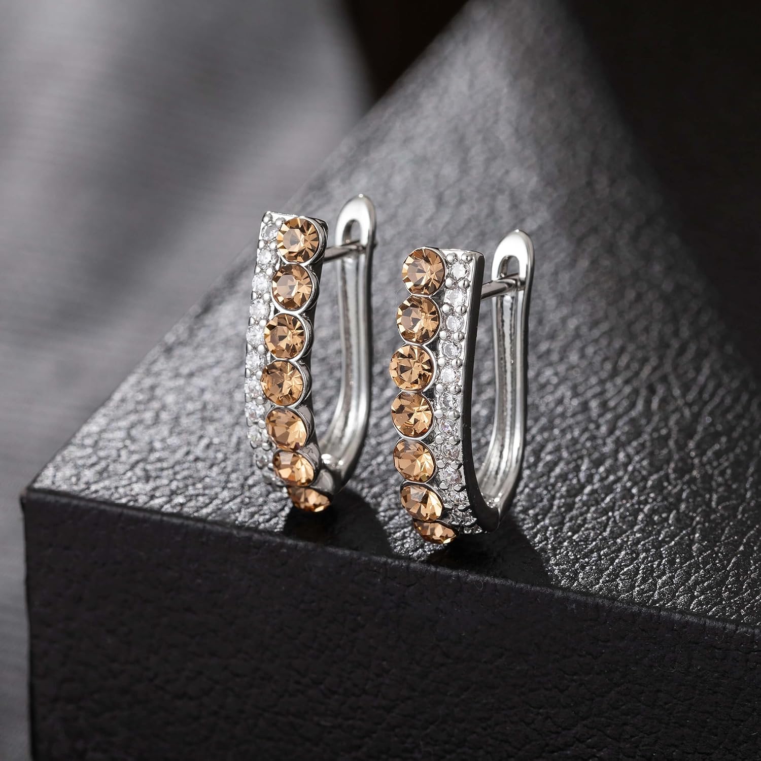 EVEVIC Austrian Crystal U Shaped Huggie Earrings for Women,14K White Gold Plated Hypoallergenic Small Hoop Earring Jewelry Gifts - Image 5