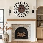 Maxstar Round Wall Clock for Living Room Decor Battery Operated Non Ticking Silent Vintage Black Metal Wood Clocks for Home Living Room Garden Farmhouse Office Kitchen Decoration -13 inch