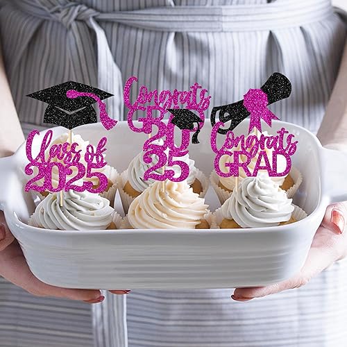 Miniatura 482 de Paquete de 24 adornos dorados para cupcakes de graduación 2025 con purpurina So Proud of You Done Diploma Graduation Cap Cupcake Picks Class of 2025