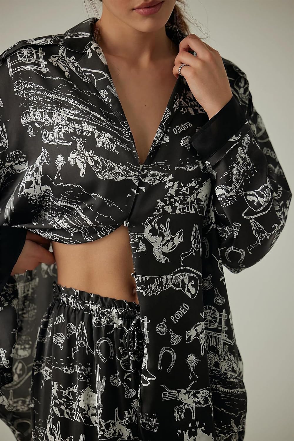 Women Satin Pajama Set Floral Silk Pajamas 2 Piece Lounge Sets Button Down Shirts Wide Leg Pants Pjs Sleepwear - Image 3