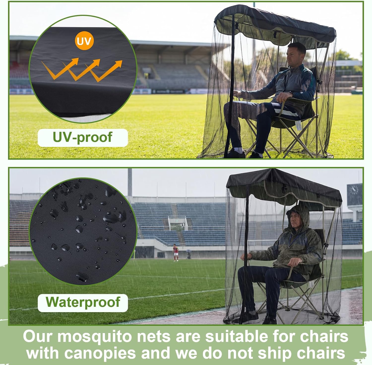 Yahenda 2 Pcs 63" H Mosquito Net Cover for Canopy Chair, Bug Barrier Mesh Tent Netting with 32 x 35 Inch Waterproof Roof and Opening Zipper for Fishing Camping Chairs Outdoors, Excluding Chair