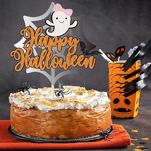 Vista 133 de Rsstarxi 1 paquete de decoración espeluznante para tartas, fantasma, murciélago, araña, decoración de Halloween y primer cumpleaños Diseño 4