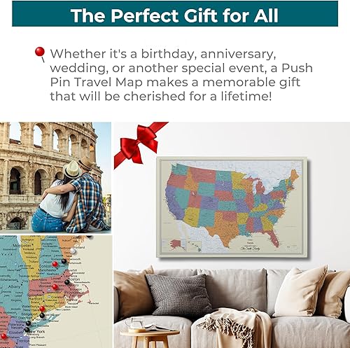 Vista 14 de Lienzo - Mapa de viaje personalizado de Tan Oceans USA con marco negro