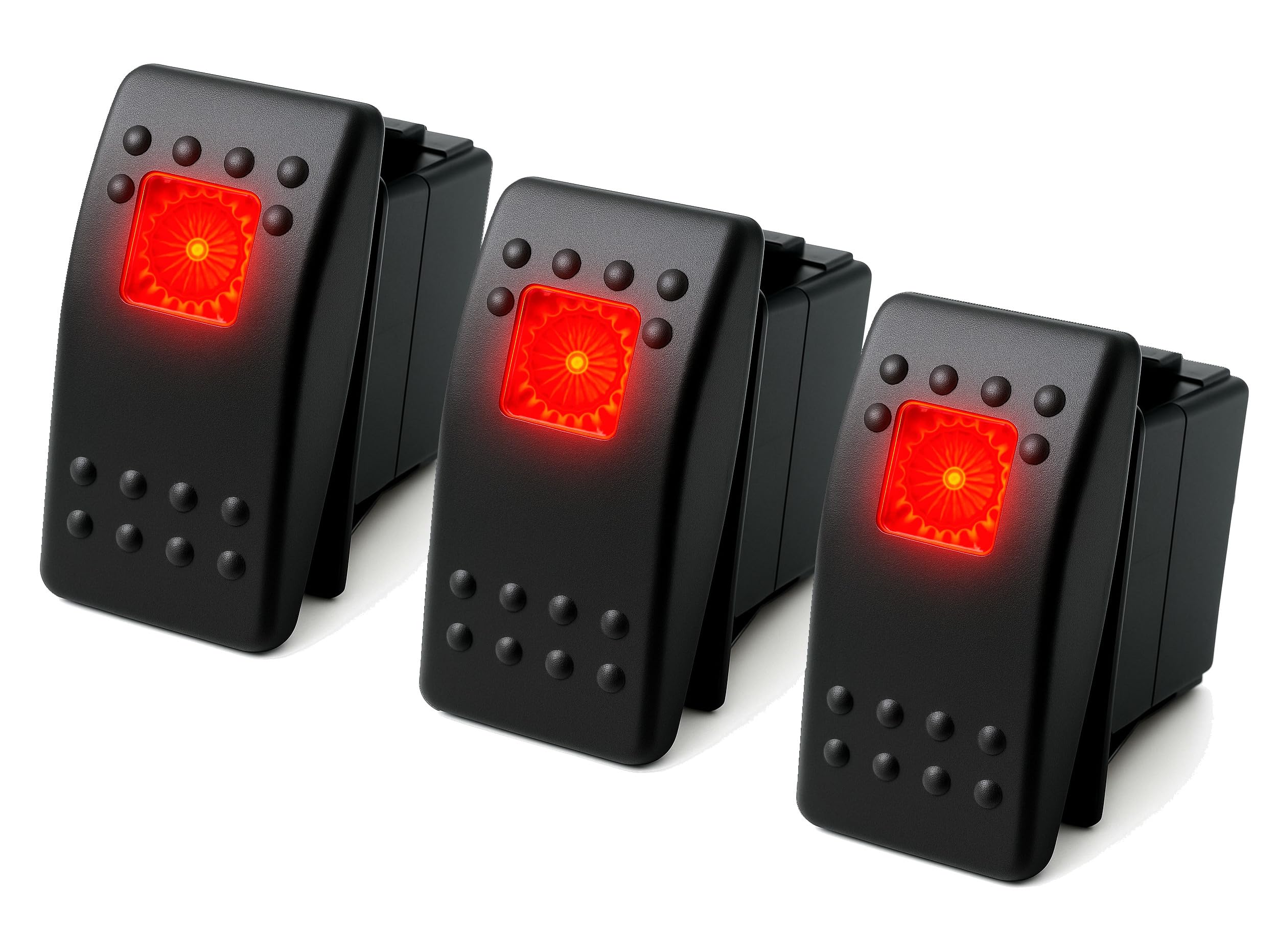 MGI SpeedWare Momentary (ON)/Off Marine Rocker Switches with Illuminated LED, 20A 12vDC, SPST (Red, 3-Pack)