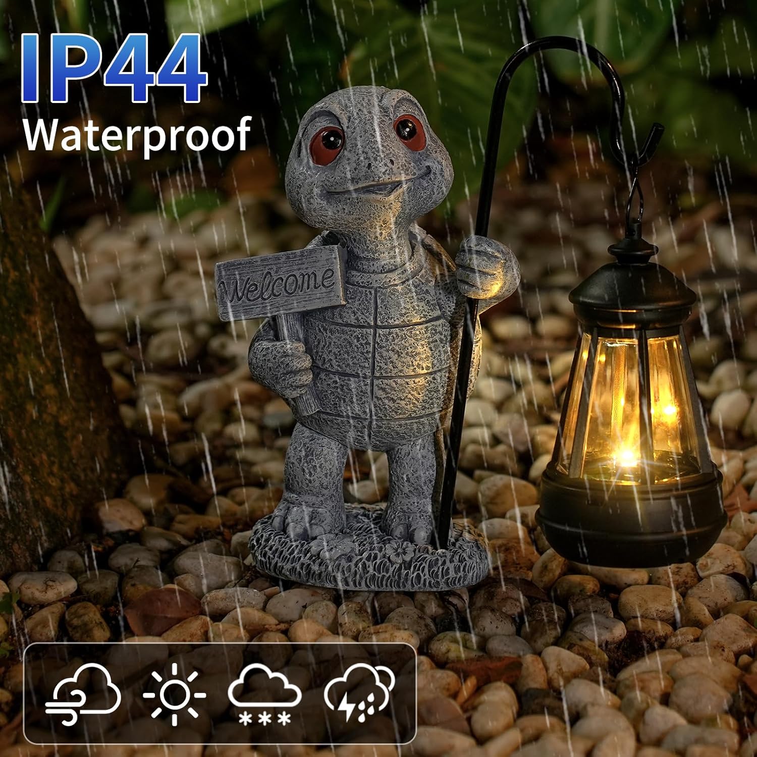 Solar Turtle Outdoor Garden Statue - Resin Sculpture with Solar Lantern, Decorative Ornament for Lawn & Yard, Unique Home Decor, Perfect Gift for Women, Moms and Men(Grey)