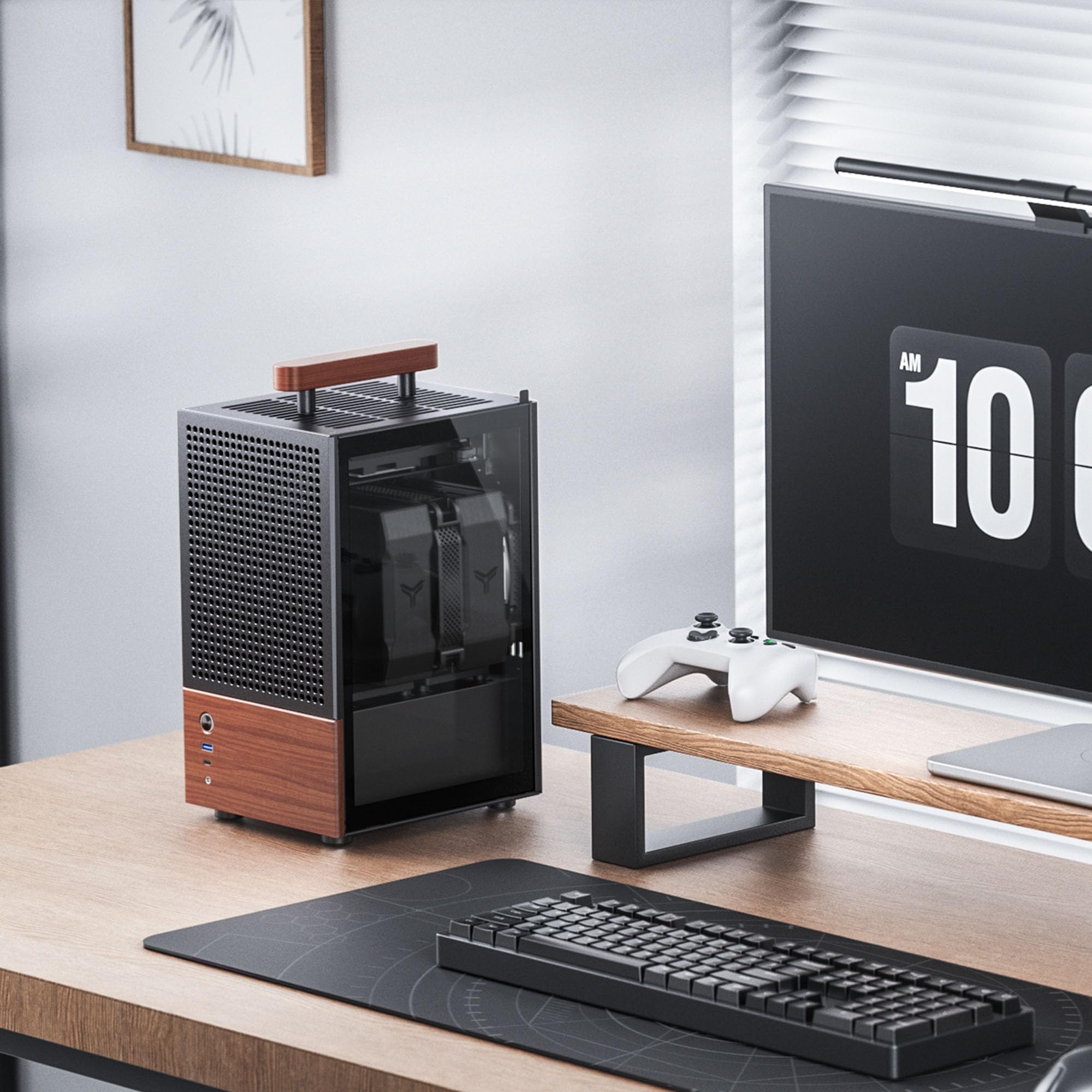 Jonsbo T6 Mini-ITX Case per PC – Nero, Vetro Temperato & Maniglia in Legno, Alluminio & Acciaio, Case Mini-Tower Compatto