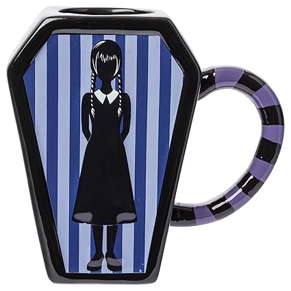 Silver Buffalo Wednesday Addams What Would Wednesday Do? Coffin Shaped 3D Sculpted Ceramic Mug, 20 Ounces
