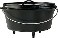 Lodge 8 Quart Pre-Seasoned Cast Iron Camp Dutch Oven - Versatile for Campfire, Grill, Oven, Stove - Flanged Lid Griddle