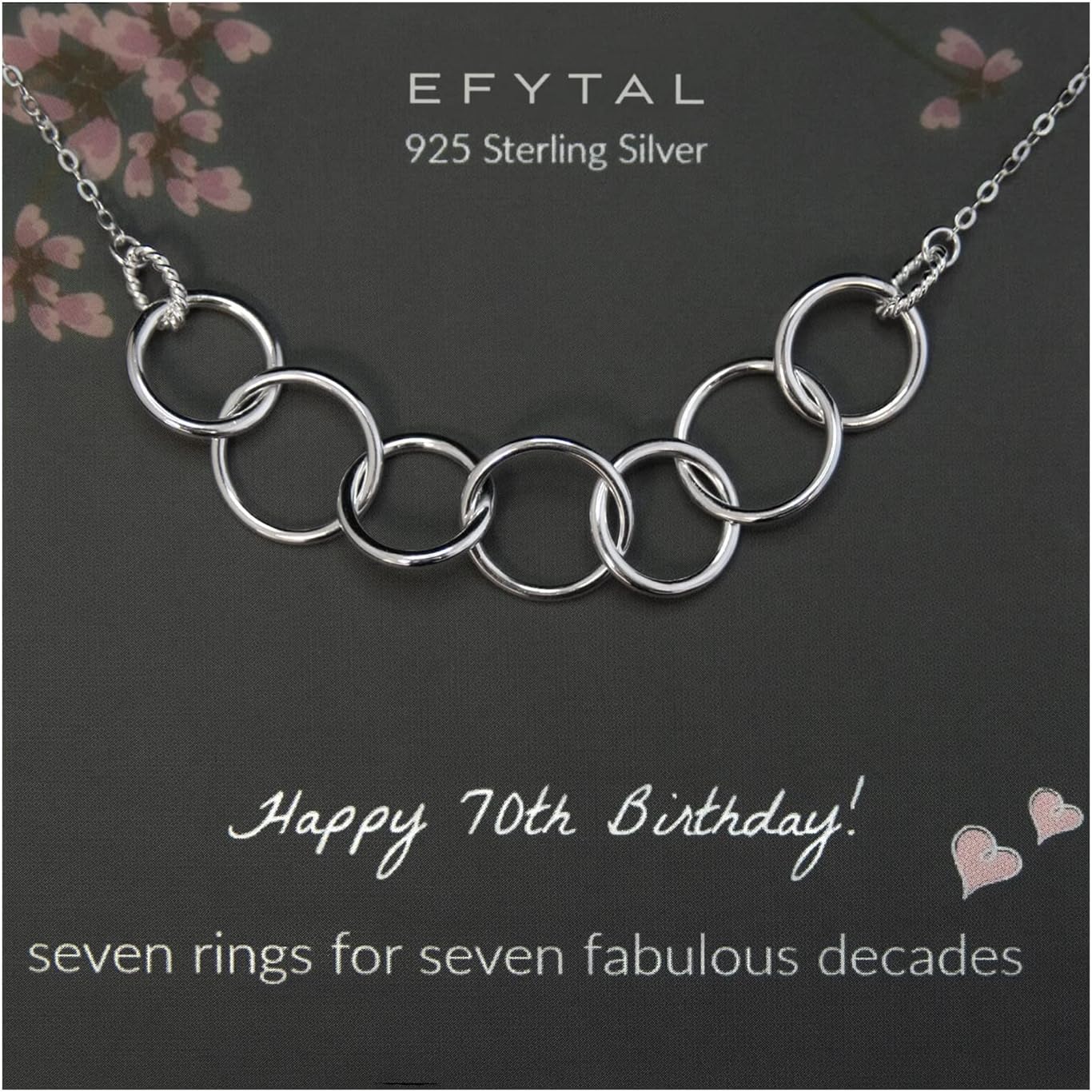 EFYTALHappy 70th Birthday Gifts for Women Necklace, Sterling Silver 7 rings seven Decades Necklaces Gift Ideas