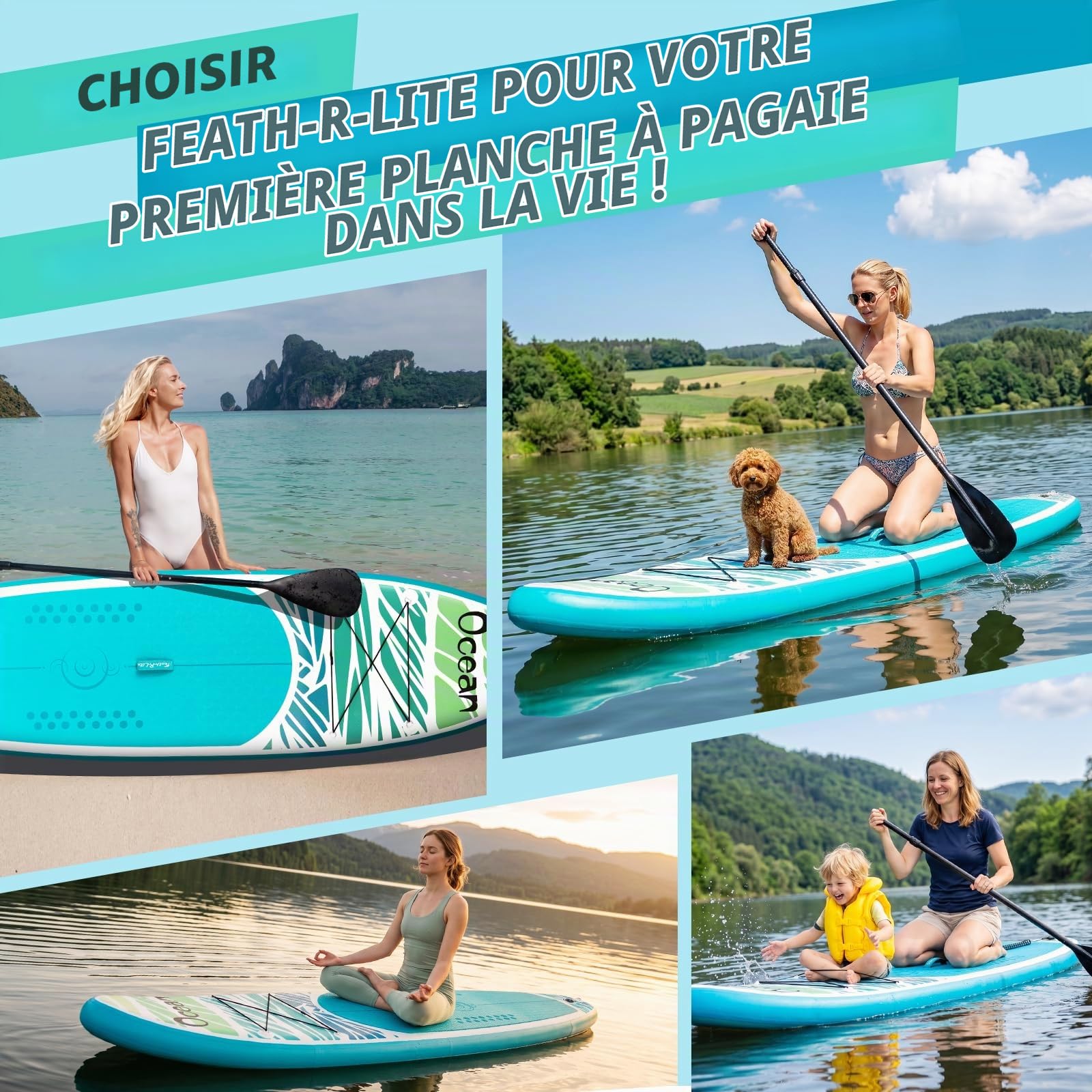 FunWater Planche de Surf Gonflable Accessoire Complet Pagaie réglable,Pompe,Sac à Dos de Voyage,Laisse de sécurité,Étui étanche