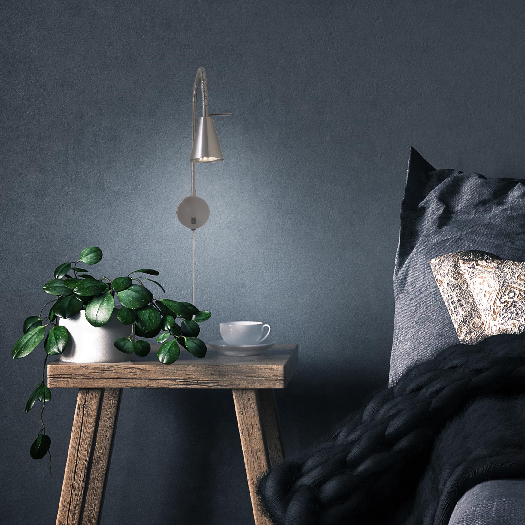 Briloner Leuchten - Lampada da letto a LED,braccio flessibile, incluso interruttore on/off, 4 watt,400 lumen,3.000 Kelvin, metallo,4 W, nichel opaco,450x205 mm (HxA), base: 80 mm (D), testa: 58 mm (D)