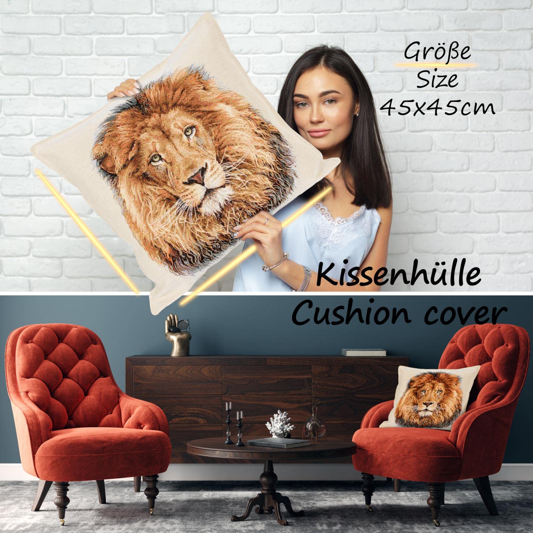OFloral Federa Per Cuscino Decorativa Quadrata 45x45 Cm, Con Stampa Di Leone Con Occhiali, Fronte E Retro, In Cotone E Poliestere, Con Cerniera, Per Divano E Letto