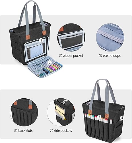 Miniatura 3 de LUXJA Bolsa de la Biblia con múltiples bolsillos para artículos de estudio bíblico, estuche de la Biblia para mujer, color negro