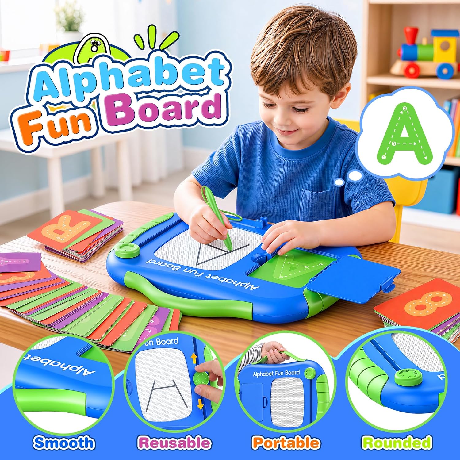 Magnetic Letter Tracing Board for Kids, Boys Toys for 3-5 Year Old Blue image 2