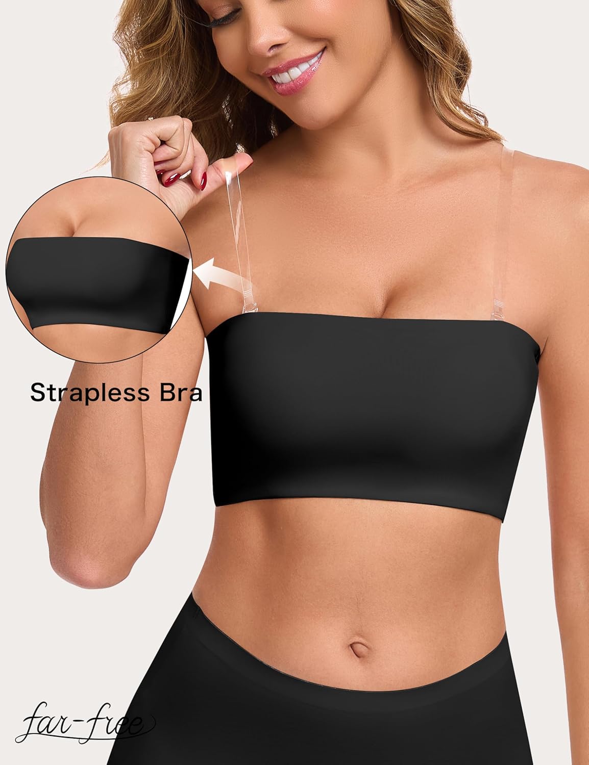 Far-free Women's Strapless Bandeau Bra Wireless Seamless Tube Top Everyday Comfort Bralette T Shirt Clear Straps Padded Bras - Image 3