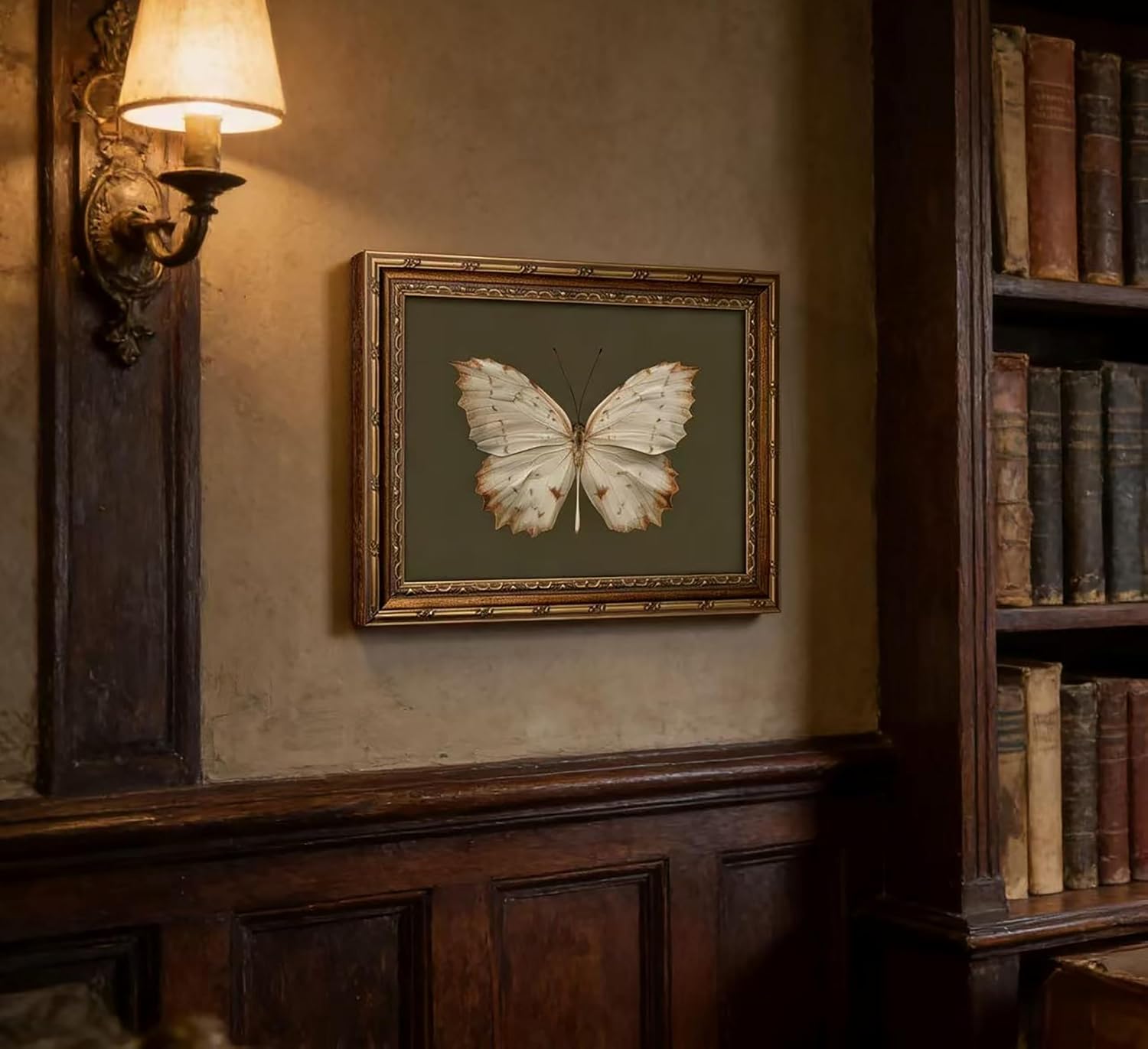 Vintage Gold Frame Canvas Wall Art Moody Insect Painting Picture Wall Decor Classical Butterfly Poster Print Artwork for Living Room Bedroom Bathroom Office Kitchen Home Decoration