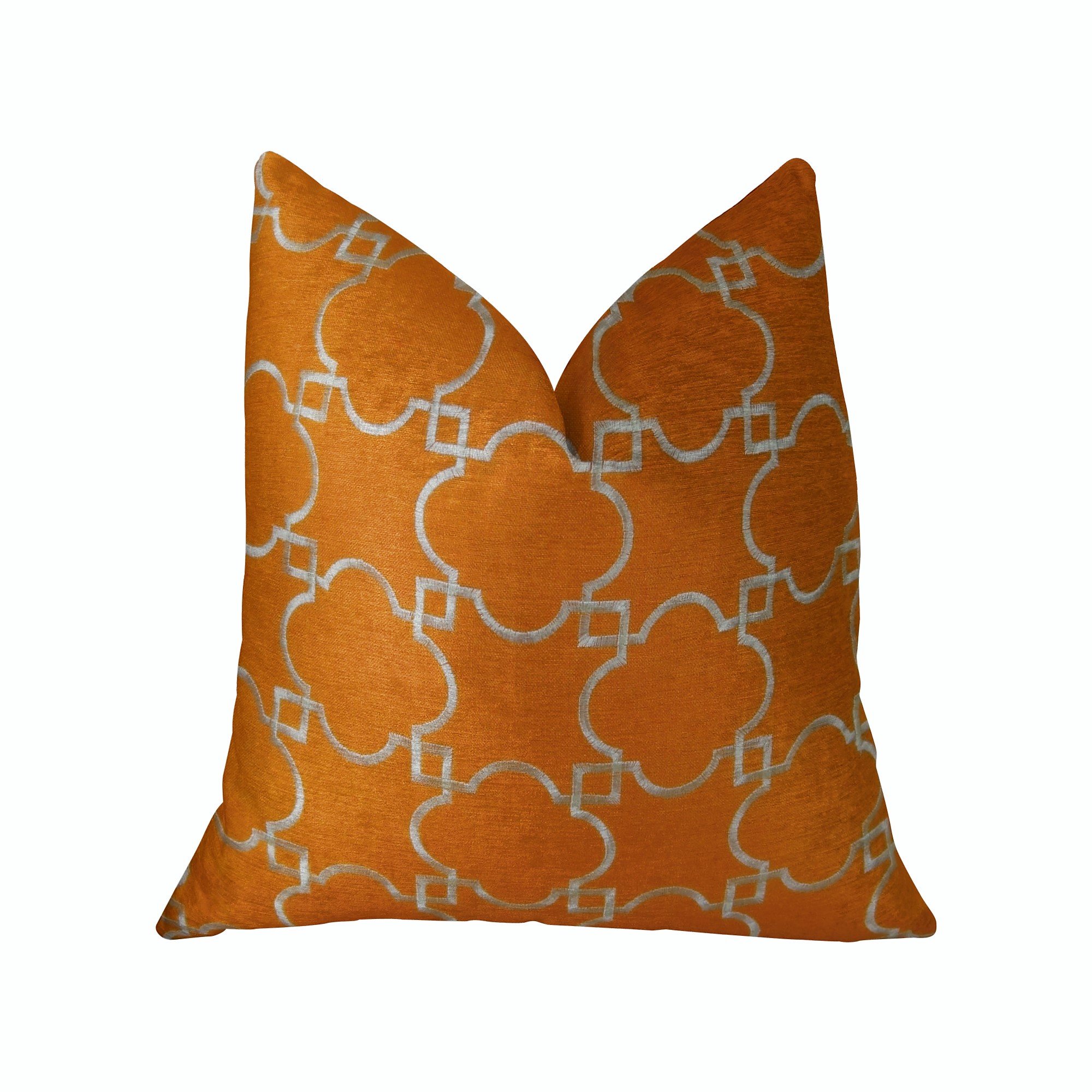 Plutus Brands Plutus Nadiya Orange and White Handmade Luxury Pillow - Double sided 22" x 22"