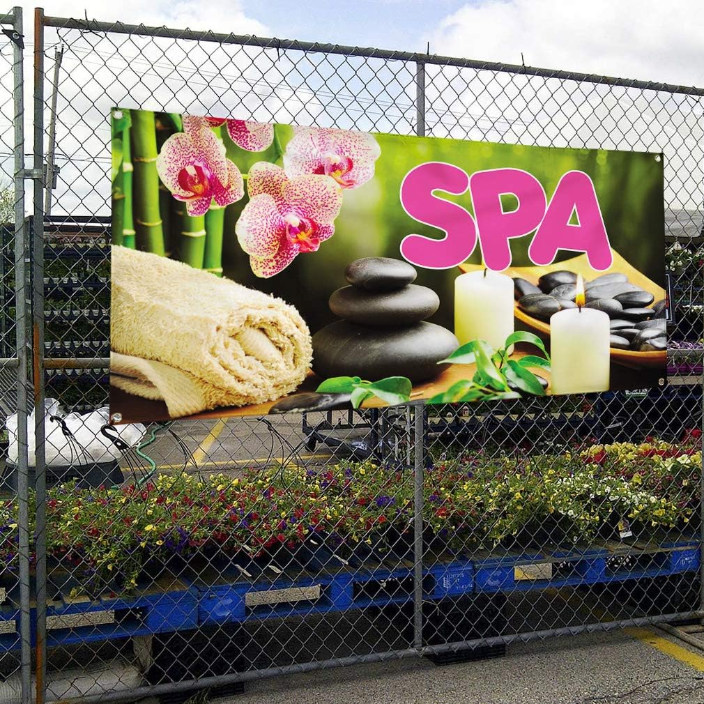 Vinyl Banner Multiple Sizes Spa A Outdoor Advertising Printing Business Outdoor Weatherproof Industrial Yard Signs 4 Grommets 16x40Inches