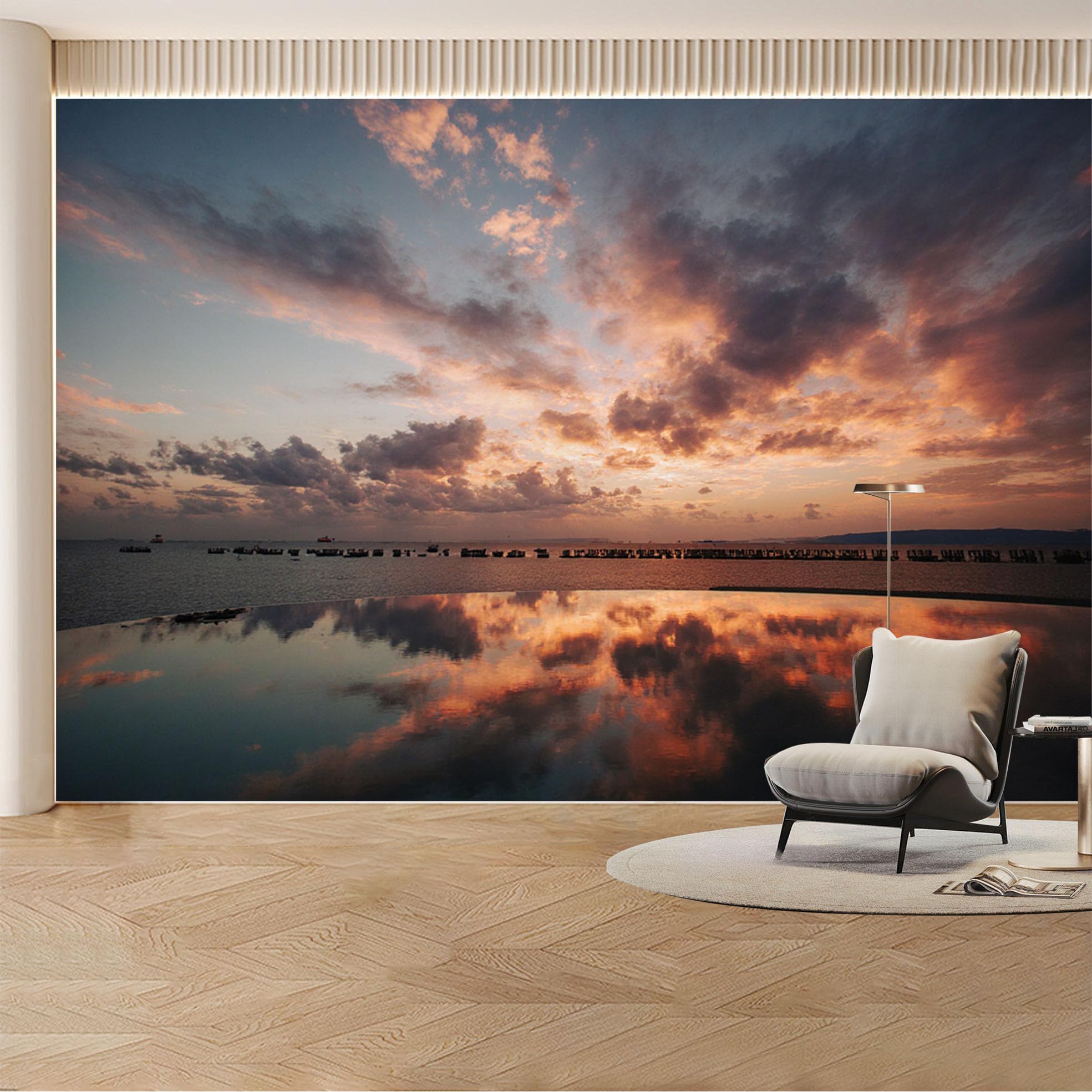 Custom Wall Mural Wallpaper Ocean Sunset， Landscape Nature 3D Effect Wall Decor， Luxury Misty for Living Room， Bedroom， Office