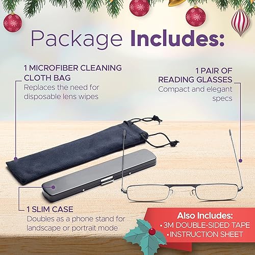 Miniatura 6 de Gafas de lectura compactas con marco y lentes de calidad óptica ultra alta, incluye funda que actúa como soporte para teléfono