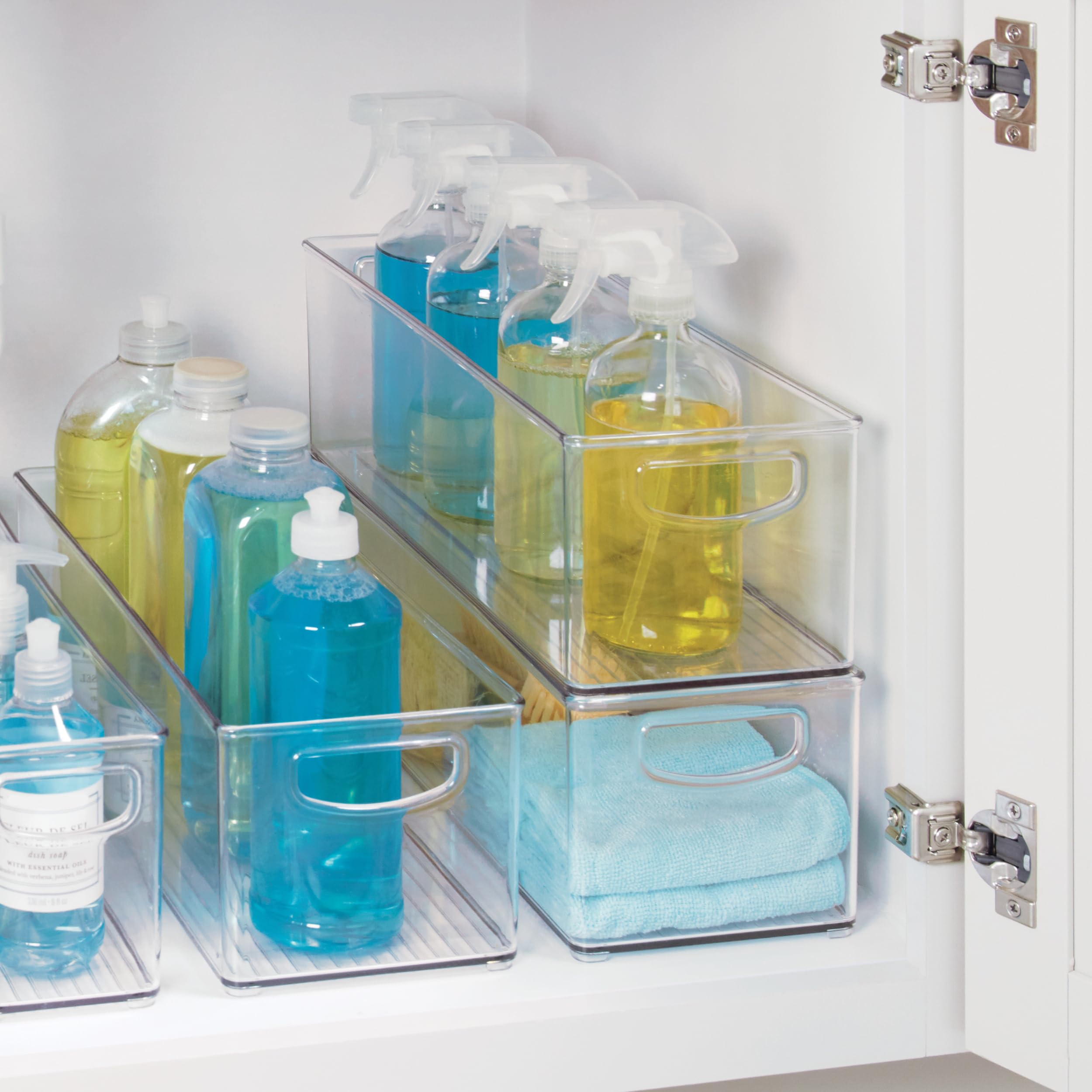 InterDesign iDesign - Contenedor apilable de plástico para despensa, con asas para armarios o nevera, juego de 4, transparente | Para armarios de cocina o nevera, fabricado en Estados Unidos