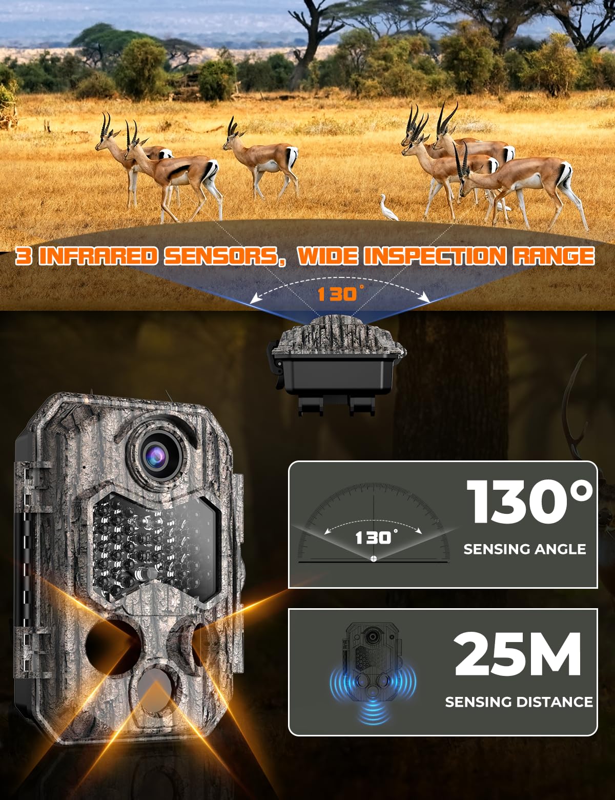 Cámara de Caza 84MP 4K WiFi, 8 Pilas AA y Tarjeta 32G Camara Fototrampeo con 0.1s Velocidad de Disparo y Gran Angular de 130° Camara Caza, IP66 Impermeable