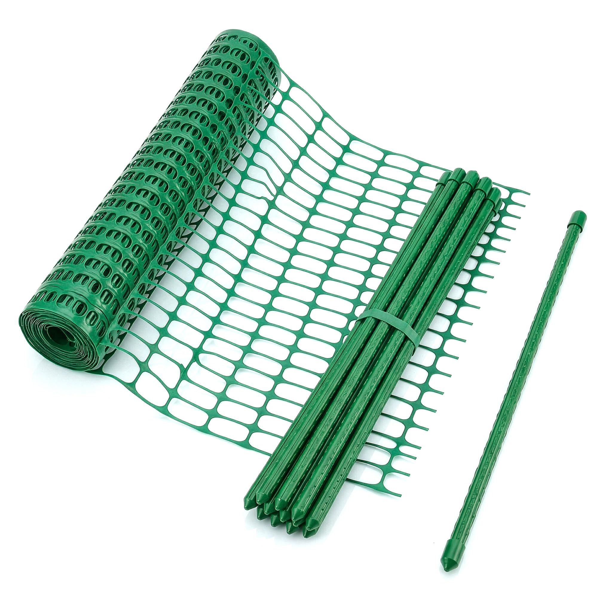KARAT clôture de signalisation – clôture Mobile avec 20 piquets et Colliers de Serrage – Filet de Chantier et Jardin Chester (Vert, Kit Complet 50 m avec 20 piquets Inclus)