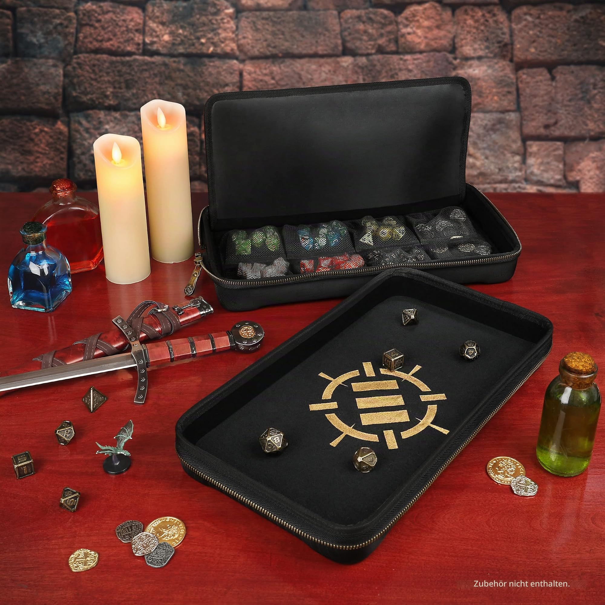 ENHANCE Tabletop Community DND Würfel Roll Tray – Würfelhalter und Aufbewahrung für bis zu 500 RPG-Würfel mit robustem Schutzdesign, weicher Innenseite und Organizer-Taschen (Kapazität für 500 Würfel)