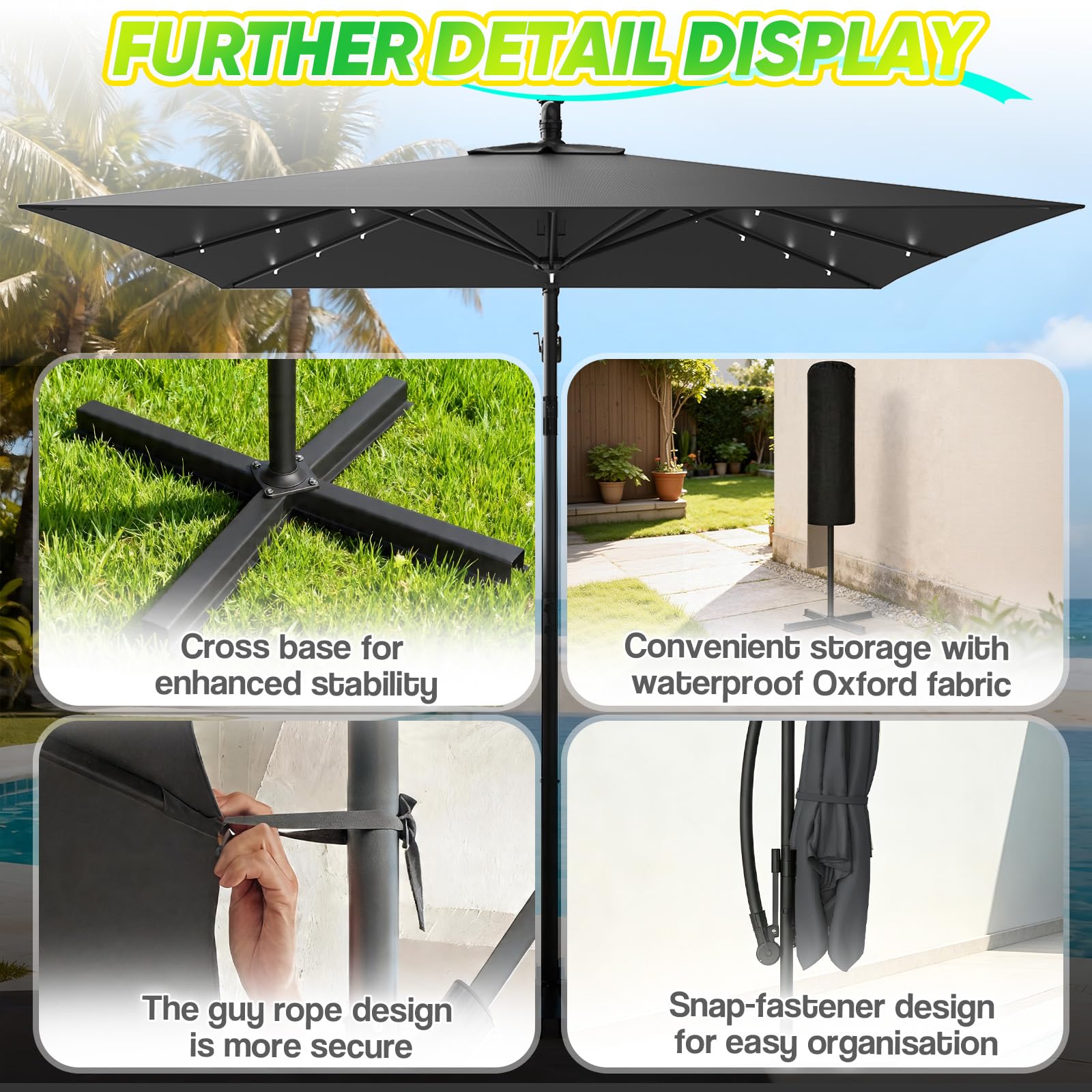 Verdego Sonnenschirm mit Ständer, Ampelschirm Rechteckig Ø350cm, Gartenschirm mit Kurbel, Schutzhülle, UV-Schutz Windfest Wasserabweisend Aluminium, Marktschirm, 360° Drehbar