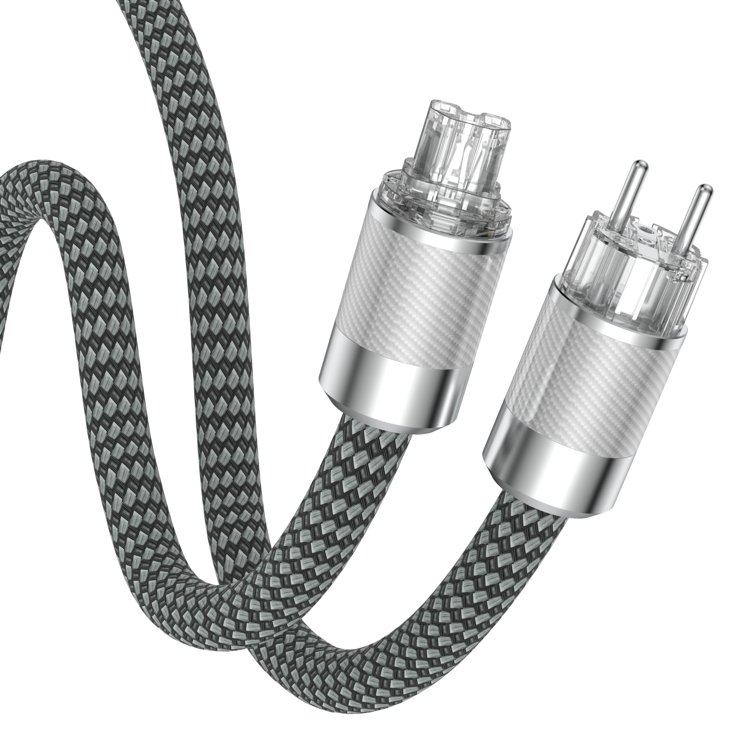 High End Netzkabel, HiFi Stromkabel, 2 polig OFC AC Audiophil Kaltgerätekabel, EU Schuko+IEC C15 Buchsestecker für DVD/Verstärker/Decoder/Subwoofer/AMP-2M