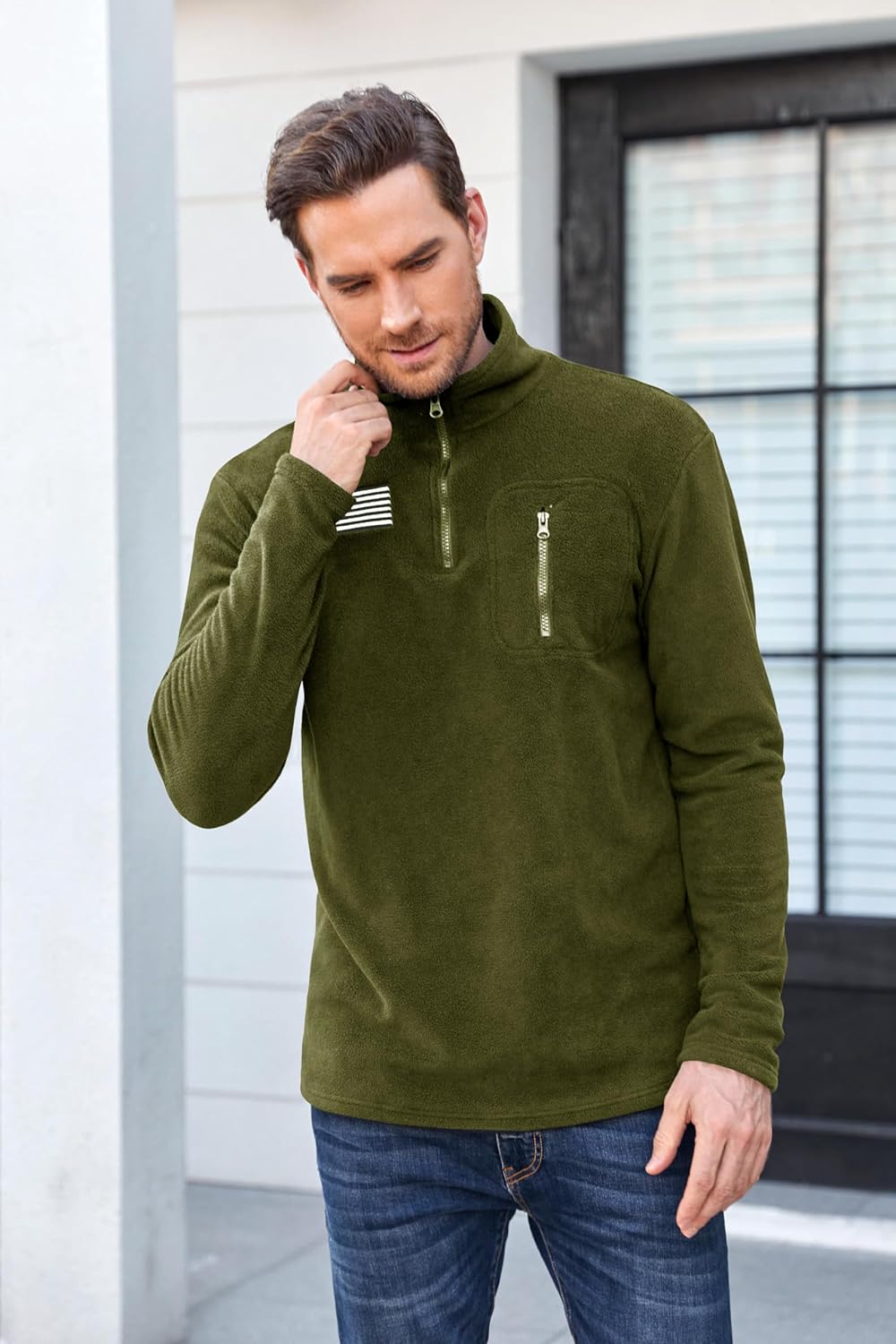 Beotyshow Mens Tactical Fleece Jacket Polar Soft Warm Quarter Zip Pullover - Image 3