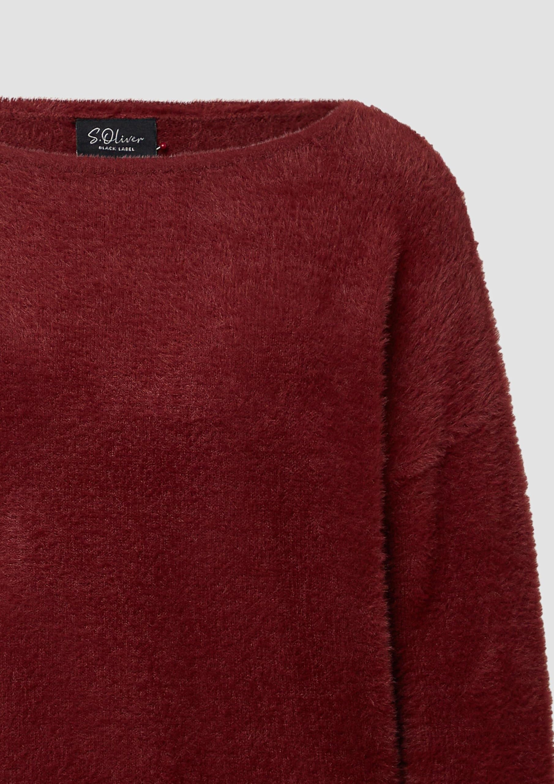 s.Oliver Flauschiger Relaxed-Fit-Pullover mit U-Boot-Ausschnitt