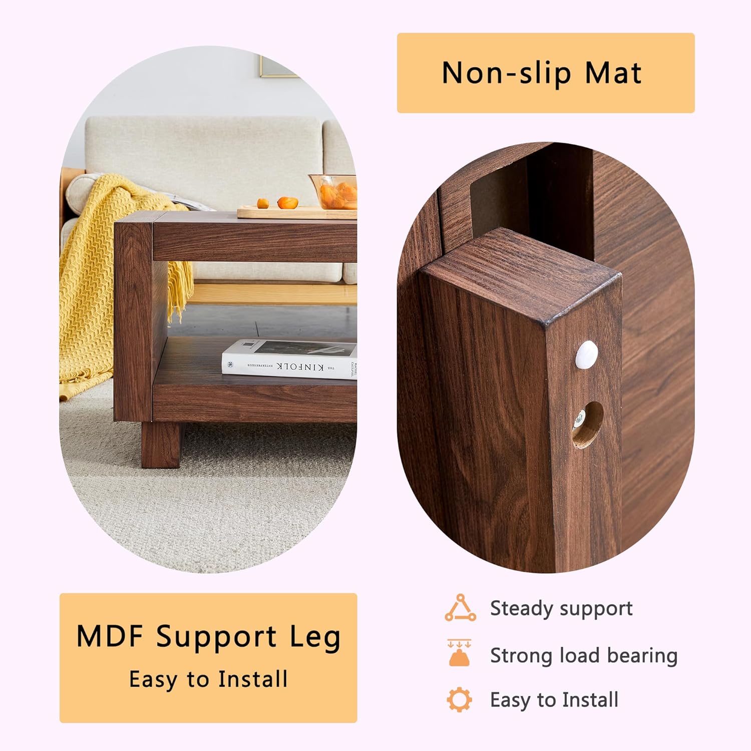 2-Tier Rectangular Coffee Table for Living Room,47.2" Rustic Brown Wood Coffee Table with Storage,Modern Farmhouse Center Tables, Modern Wood Center Table,Farmhouse Tea Table with Storage