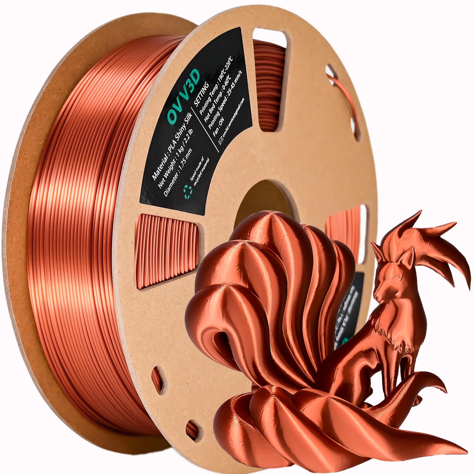 OVV3D Silk PLA Filament 1.75mm, Upgrade Copper Metal PLA Filament 3D Printer Filament, High Speed Silk PLA Filament for Most 3D Printer, 3D Filament 1.75 +/- 0.02mm, 1kg/2.2lbs