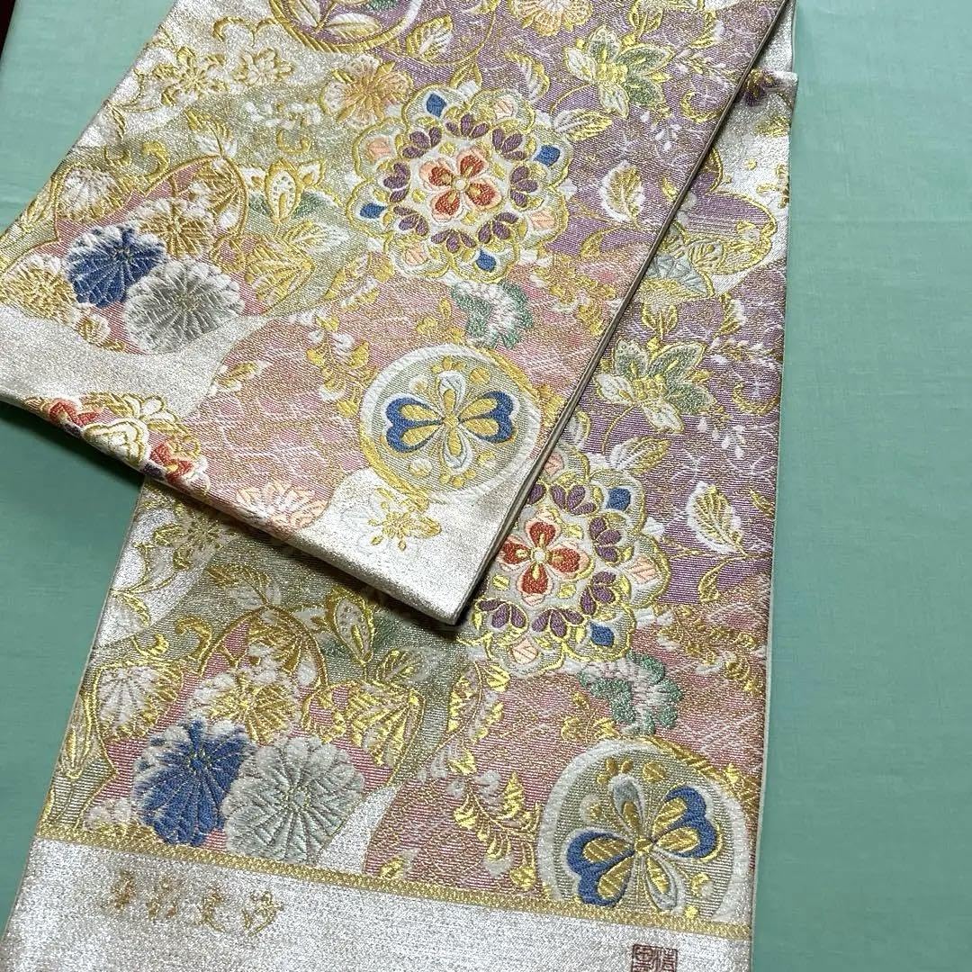 Amazon.co.jp: 西陣織袋帯未仕立品株田原大 銀箔地華文更紗 正絹 芯入 